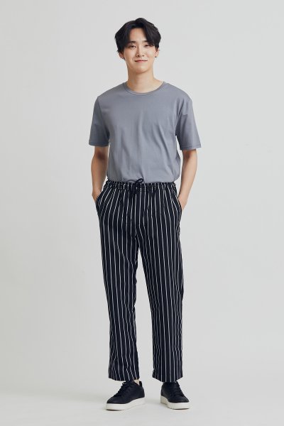 Black Stripe Elastic Waist Chef Trousers