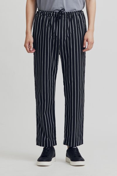 Black Stripe Elastic Waist Chef Trousers