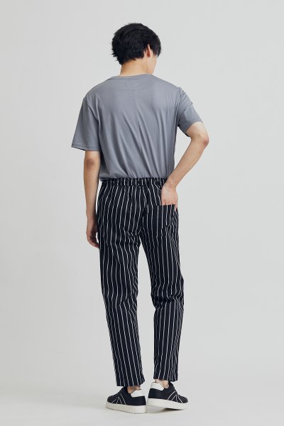 Black Stripe Elastic Waist Chef Trousers
