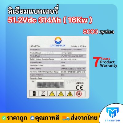 Lithium Battery 51.2Vdc 314Ah 16Kwh ลิเธียมแบตเตอรี่ ประกันศูนย์ไทย 10 ปี