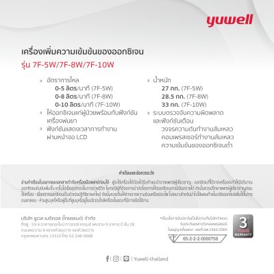 Yuwell เครื่องผลิตออกซิเจน ขนาด 5, 8,10 ลิตร รุ่น 7F-5W, 7F-8W, 7F-10W