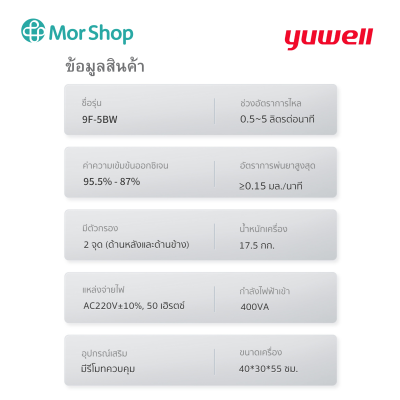 Yuwell เครื่องผลิตออกซิเจน ขนาด 5 ลิตร รุ่น 9F-5BW
