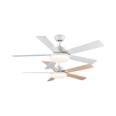 พัดลมโคมไฟ ใบพัดไม้อัด รุ่น DC52-1012-5-LBK ขนาด 52 นิ้ว สี ขาวด้าน/ ขาว, ลายไม้อ่อน