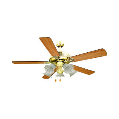 Lamp Ceiling UV-Coated Plywood Blades, Model ML-552-5L-CH/PB, Size 52 Gold Color