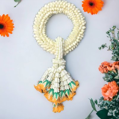 พวงมาลัยมะลิรัดข้อลักอุบะพุ่มสีส้ม