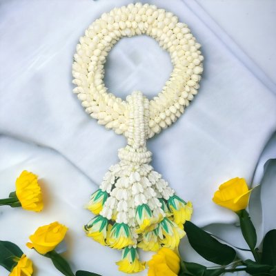 พวงมาลัยมะลิรัดข้อลักอุบะพุ่มสีเหลือง