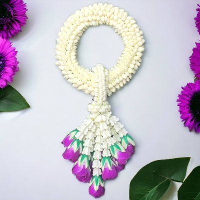 พวงมาลัยมะลิรัดข้อลักอุบะพุ่มสีม่วง