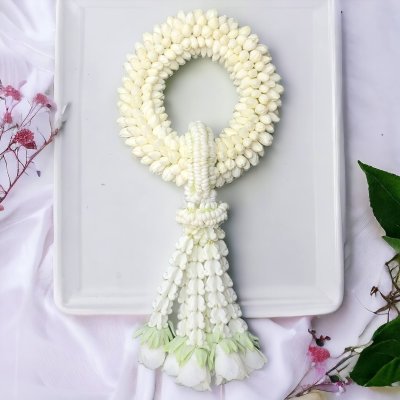 พวงมาลัยมะลิรัดข้อลักอุบะแขกสีขาวล้วน