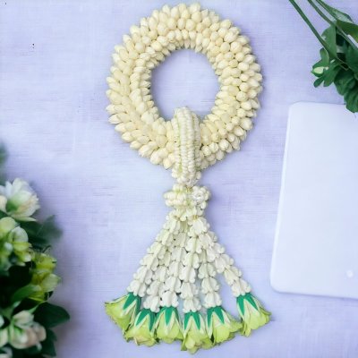 พวงมาลัยมะลิรัดข้อลักอุบะแขกสีเขียว