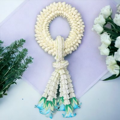 พวงมาลัยมะลิรัดข้อลักอุบะแขกสีฟ้า