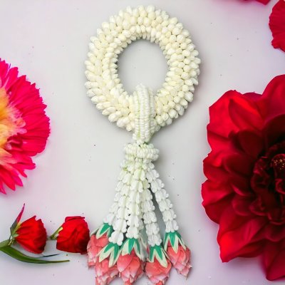 พวงมาลัยมะลิรัดข้อลักอุบะแขกสีแดง