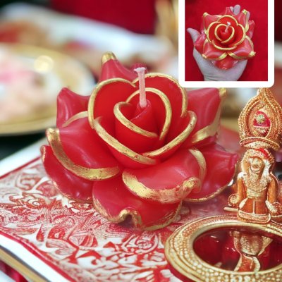 เทียนดอกกุหลาบใหญ่สีแดง