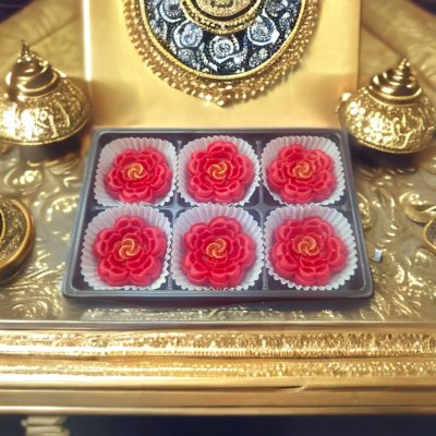 ขนมลาดูสีแดงดอกุหลาบกล่อง 6 ชิ้น