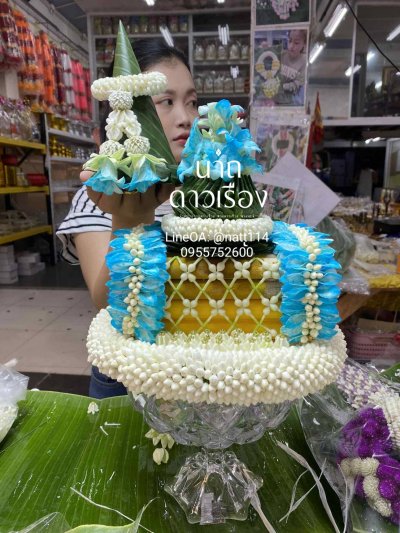 พานแก้วธูปเทียนแพรสี(ลูกค้าเลือกสีได้8สี)