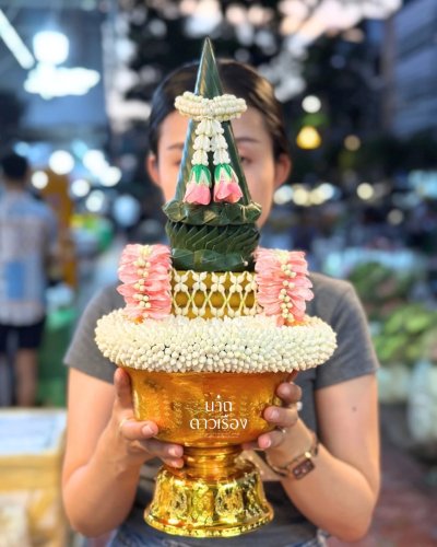 พานธูปเทียนแพรล้อมดอกพุดสี(ลูกค้าเลือกสีได้8สี)