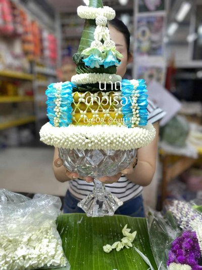 พานแก้วธูปเทียนแพรสี(ลูกค้าเลือกสีได้8สี)