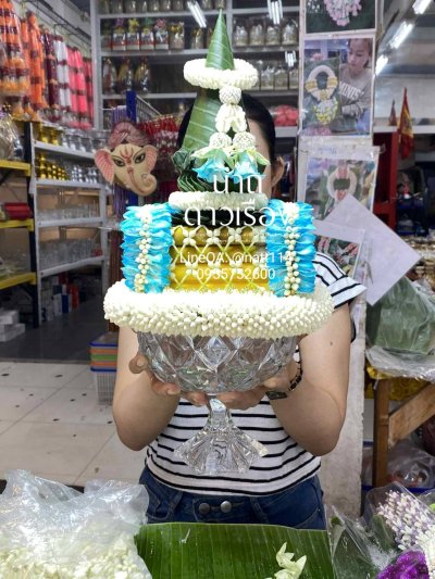 พานแก้วธูปเทียนแพรสี(ลูกค้าเลือกสีได้8สี)