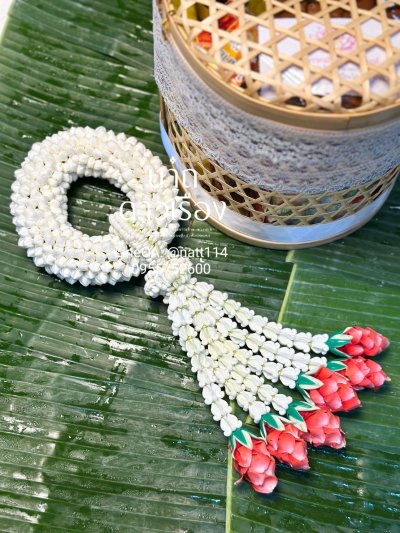 พวงมาลัยพุดใหญ่รัดข้อลักอุบะแขกยาว(เพิ่มลัก3ดอก) ลูกค้าเลือกสีได้8สี