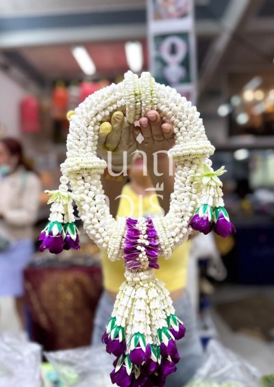 พวงมาลัยพุดใหญ่รัดข้อลักตำแหน่งบนประดับอุบะซ้ายขวารัดข้อมาลัยแบนอุบะพุ่มใหญ่สี(เลือกสีได้8สี)