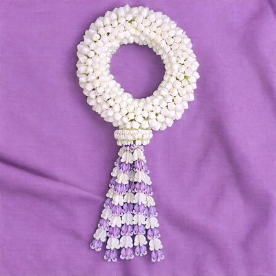 พวงมาลัยพุดใหญ่อุบะดอกลักสีขาวสลับ(ลูกค้าเลือกสีได้8สี)