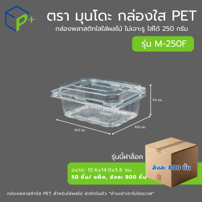 {ยกลัง} กล่องใส่ผลไม้ฝาล็อค PET แบบฝาติดในตัว รุ่น M-250F ใส่ได้ 250 กรัม เจาะรูระบายอากาศ แพ็คเกจจิ้งพรีเมียม