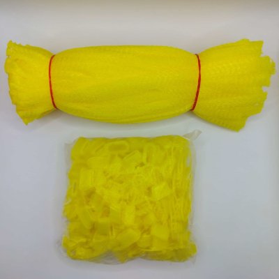 ถุงตาข่ายใส่ผลไม้แบบ S ตาข่ายยาว 36 ซม. แพ็คละ 100 ชิ้น ตาข่ายพลาสติกแบบหิ้วได้ จำหน่ายพร้อมตัวล็อคถุงตาข่าย  มี 6 สีให้เลือก ตาข่ายอเนกประสงค์