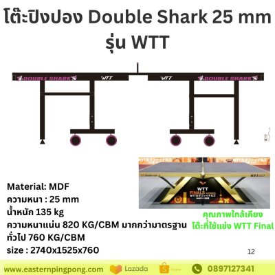 Table Tennis Table 25 mm compettition level Double Shark WTT