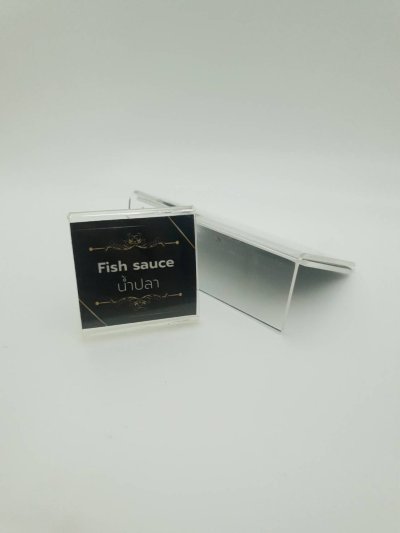 Clear acrylic table sign, T shape.