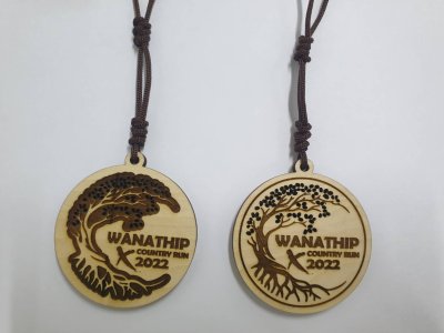 wooden award medal