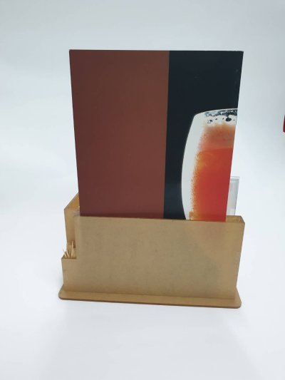 Acrylic for menus and tissues for setting on the dining table.