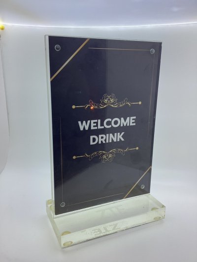 Clear acrylic table sign, 2 sided table sign.