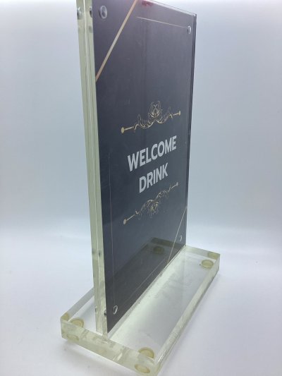 Clear acrylic table sign, 2 sided table sign.