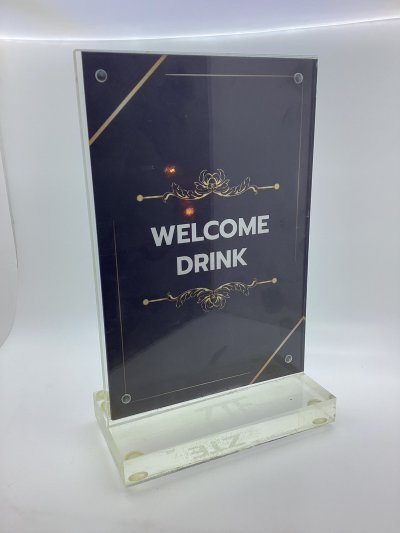 Clear acrylic table sign, 2 sided table sign.