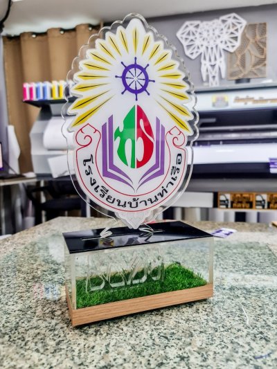 Acrylic stickers trophy with  wooden base