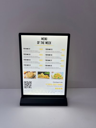 Menu light sign size 21 x 29.7 cm (A4)