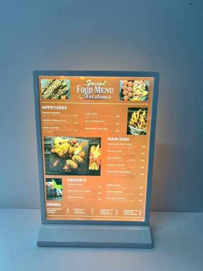 Menu light sign size 29.7 x 42.0 cm (A3)