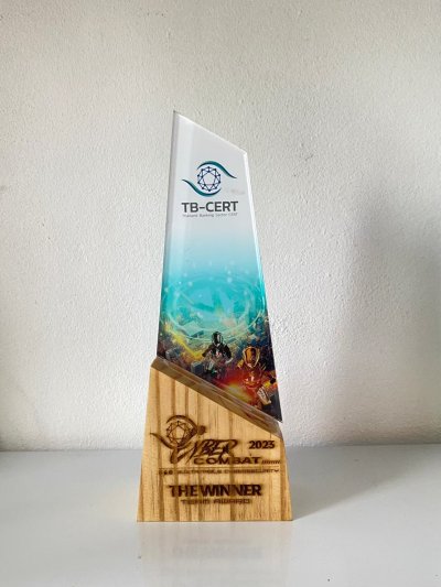 Laser and painted acrylic trophy with wooden base