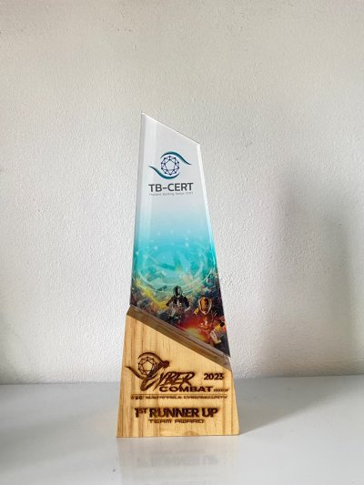 Laser and painted acrylic trophy with wooden base