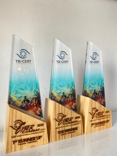 Laser and painted acrylic trophy with wooden base