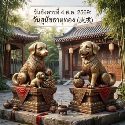 วันปฏิทินจีนประจำวันอังคารที่ 4 ส.ค. 2569: วันสุนัขธาตุทอง (庚戌)