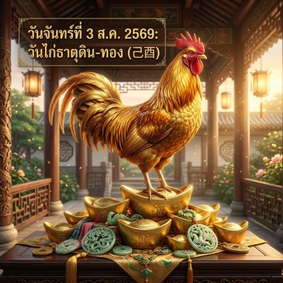 วันปฏิทินจีนประจำวันจันทร์ที่ 3 ส.ค. 2569: วันไก่ธาตุดิน-ทอง (己酉)