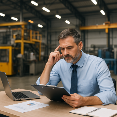 เจ้าของโรงงานกำลังวางแผนหรือปรึกษาเรื่องประกัน