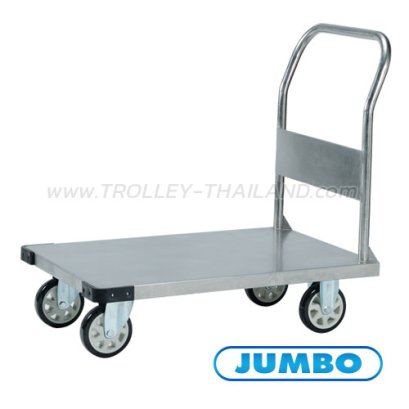 ST1-6009 รถเข็นพื้นสแตนเลส มือจับข้างเดียวพับไม่ได้ (FIXED HANDLE) รับน้ำหนัก 350 กก. JUMBO