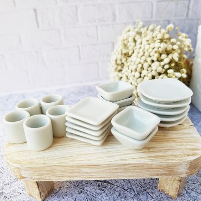 Set of 20 Miniature White Ceramic Tableware