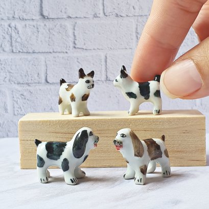 Set of 4 Miniature Ceramic Dog Figurines