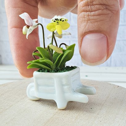 Miniatures Orchid Flowers Pot Fairy Garden Dollhouse Decoration