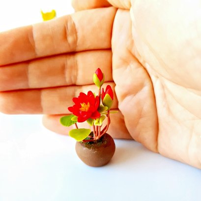 Miniatures Red Lotus Flowers Pot