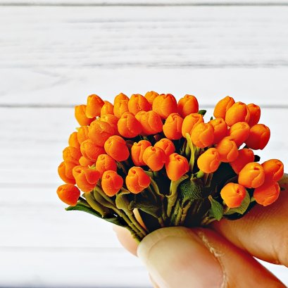 Set of 10 Miniature Orange Tulip Flowers