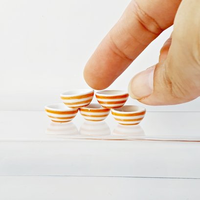 Set 5 Pcs. Orange Strip Ceramic Bowls Hand Painted