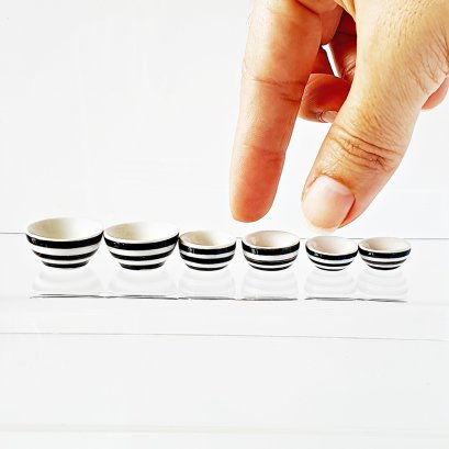 Miniature Black and White Striped Ceramic Bowls Set of6